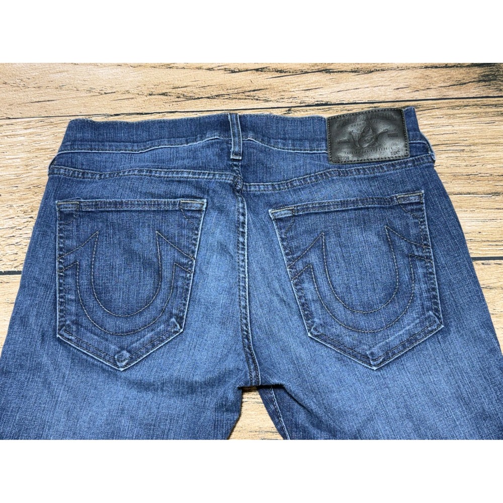 True Religion Jeans Mens 36 Blue Bootcut Stretch Horseshoe Stitch USA Made